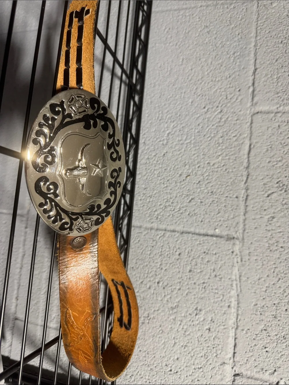 Brown Leather Western Belt with Ornate Silver Buckle